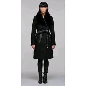 Mackage Isabel Brown Shearling Accent Wool Trench Coat Size S
